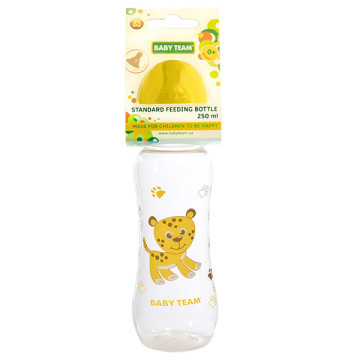 Бутылочка для кормления с латексной соской Baby team, 250 мл, 0+, арт. 1310 (Желтая)