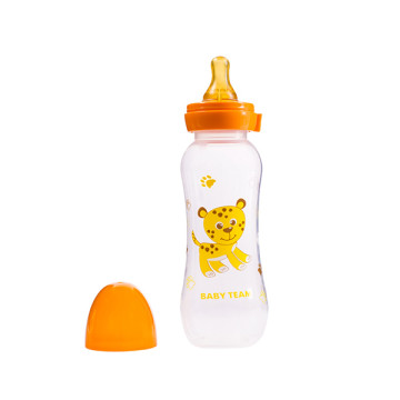 Бутылочка для кормления с латексной соской Baby team, 250 мл, 0+, арт. 1310 (Оранжевая)