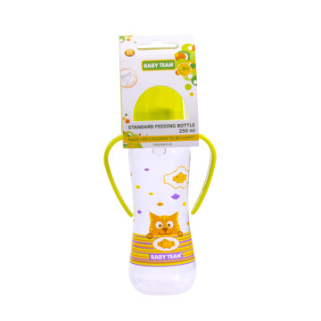 Бутылочка для кормления с силиконовой соской и ручками Baby team, 250 мл, 0+, арт. 1411 (Зеленая)