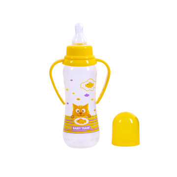 Бутылочка для кормления с силиконовой соской и ручками Baby team, 250 мл, 0+, арт. 1411 (желтая)