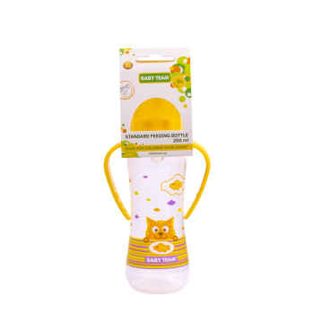 Бутылочка для кормления с силиконовой соской и ручками Baby team, 250 мл, 0+, арт. 1411 (желтая)