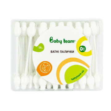 Ватні палички з обмежувачем Baby team, 56 шт., 0+, арт. 0100