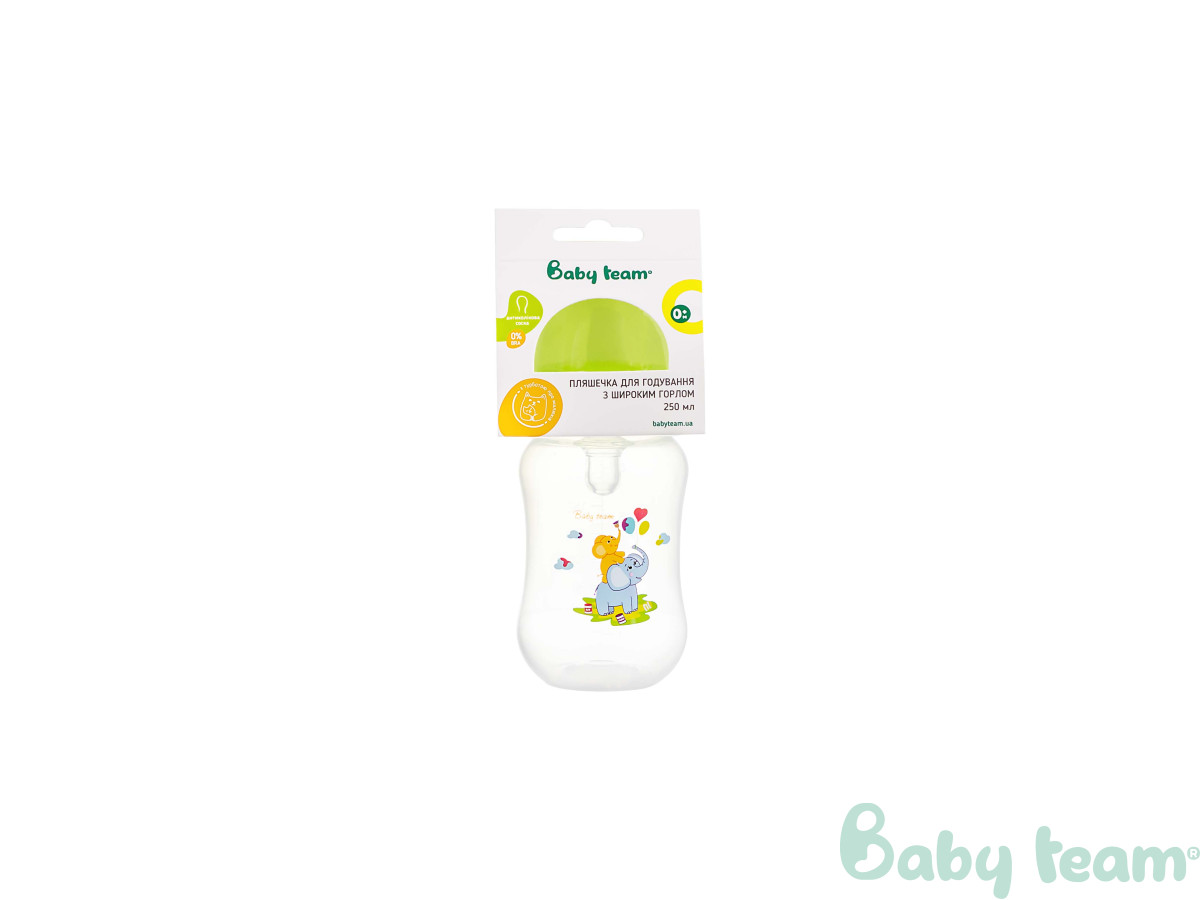 Пляшечка для годування з широким горлом Baby team, 250 мл, 0 +, арт. 1002 (зелена) Пляшечка для годування з широким горлом Baby team, 250 мл, 0 +, арт. 1002 (зелена)