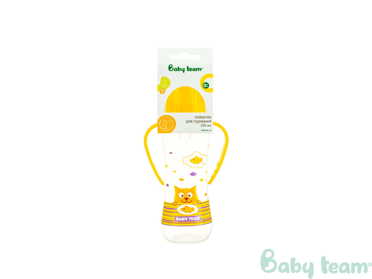 Пляшечка для годування з силіконовою соскою та ручками Baby team, 250 мл, 0 +, арт. 1411 (жовта) Пляшечка для годування з силіконовою соскою та ручками Baby team, 250 мл, 0 +, арт. 1411 (жовта)
