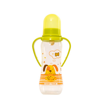 Бутылочка для кормления с латексной соской и ручками Baby team, 250 мл, 0+, арт. 1311 (Зеленая)