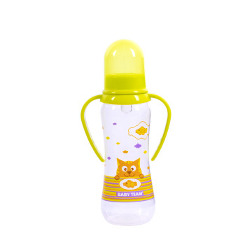 Бутылочка для кормления с силиконовой соской и ручками Baby team, 250 мл, 0+, арт. 1411 (Зеленая)