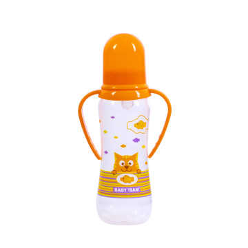 Бутылочка для кормления с силиконовой соской и ручками Baby team, 250 мл, 0+, арт. 1411 (Оранжевая)