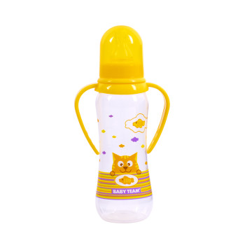 Бутылочка для кормления с силиконовой соской и ручками Baby team, 250 мл, 0+, арт. 1411 (желтая)