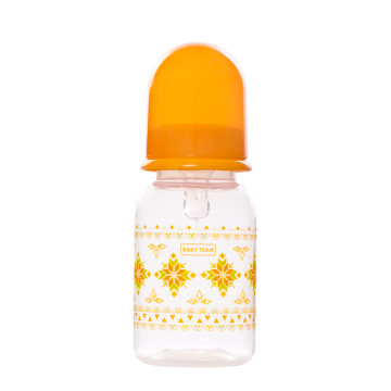 Бутылочка для кормления с силиконовой соской Baby team, 125 мл, 0+, арт. 1400 (Оранжевая)